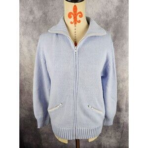 VTG Izod Lacoste Womens S Blue Full Zip Cardigan Sweater Acrylic Hong Kong EUC